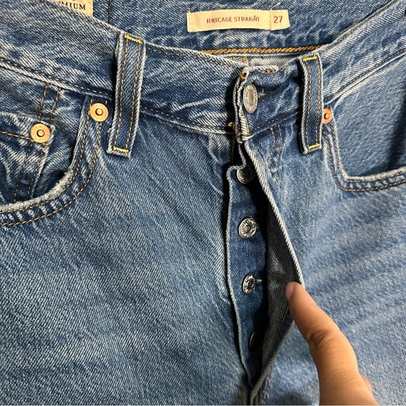Levi’s Premium Ribcage Straight Button Fly Raw Hem Jeans Size 27 - Picture 9 of 15
